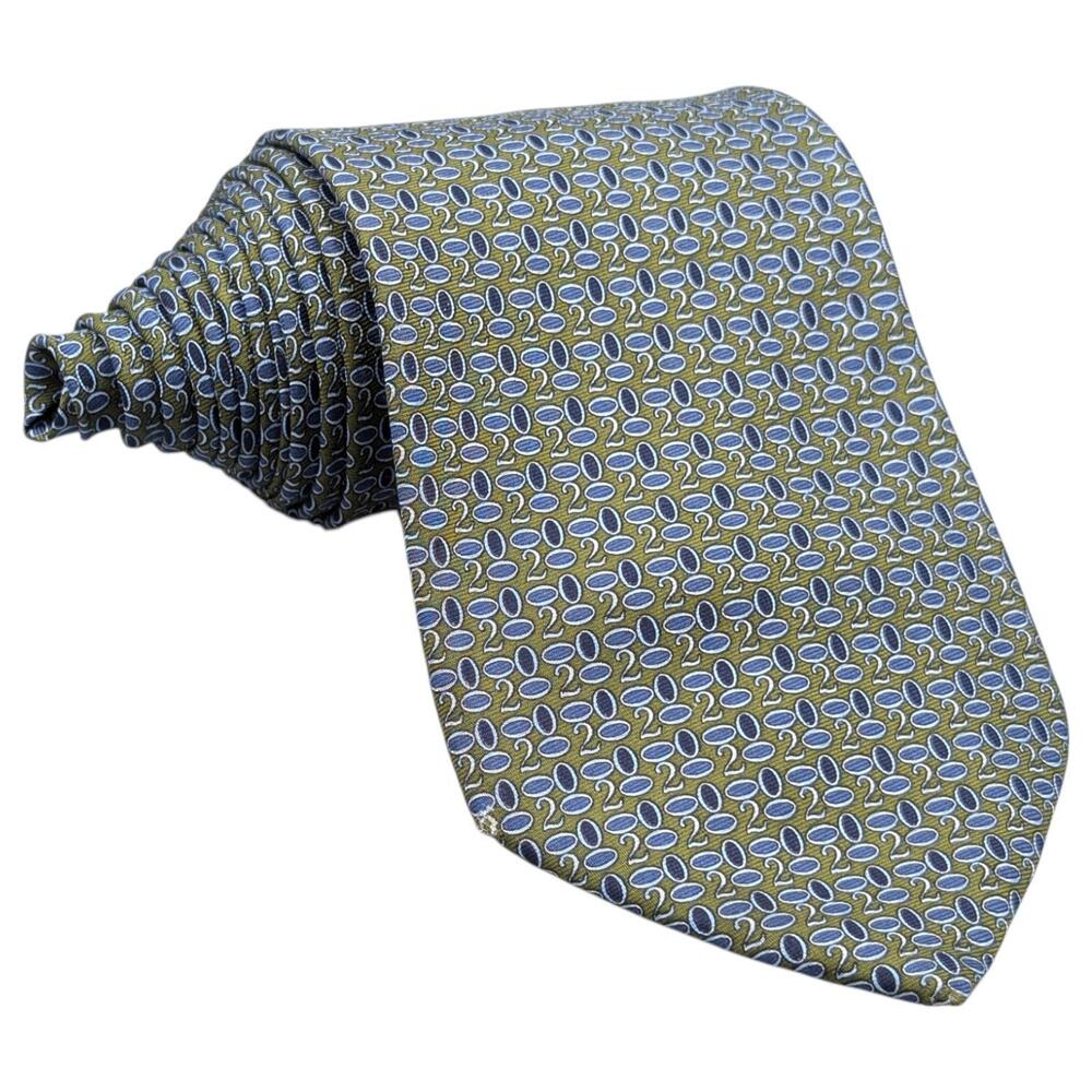 Brooks Brothers Tie‎ 58" Classic "2020" Blue Olive Silk Italy Geometric Necktie